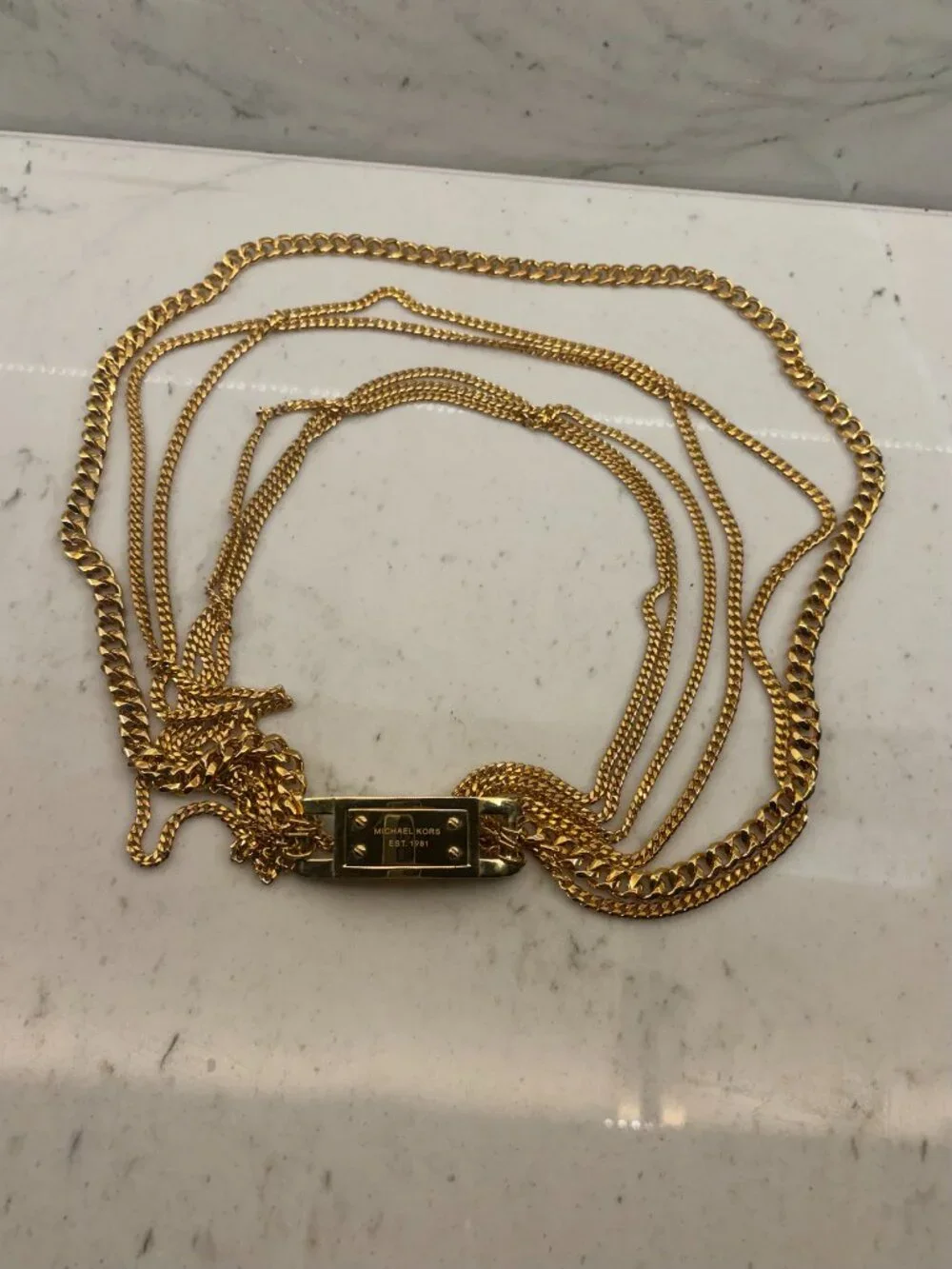 Michael Kors Multi Strand Chain Link Statement Necklace Gold MKJ2920 ID Bar